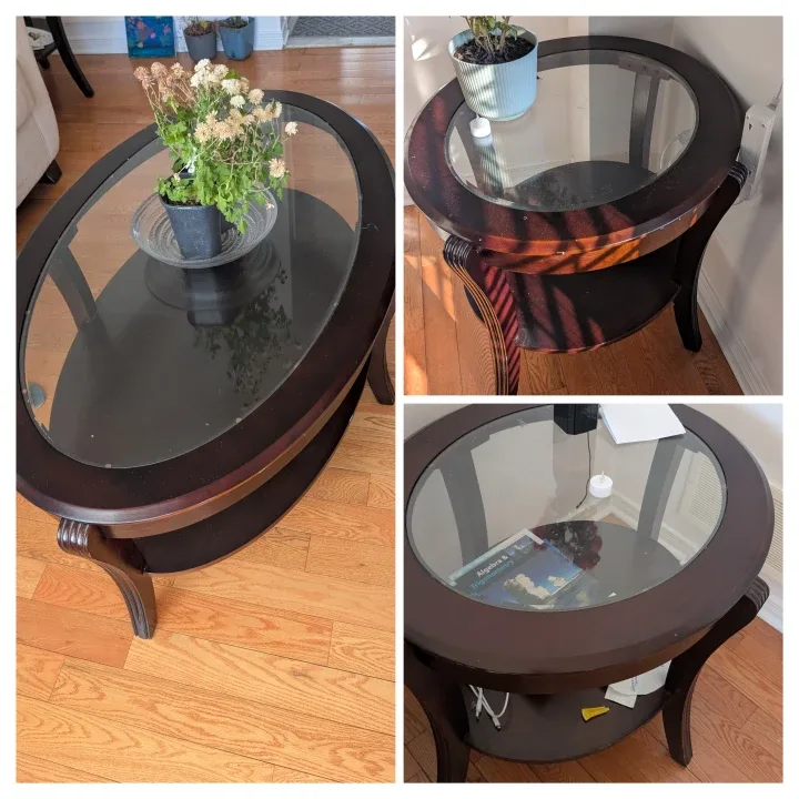 Oval Glass Top Coffee Table with two side tables thumbnail