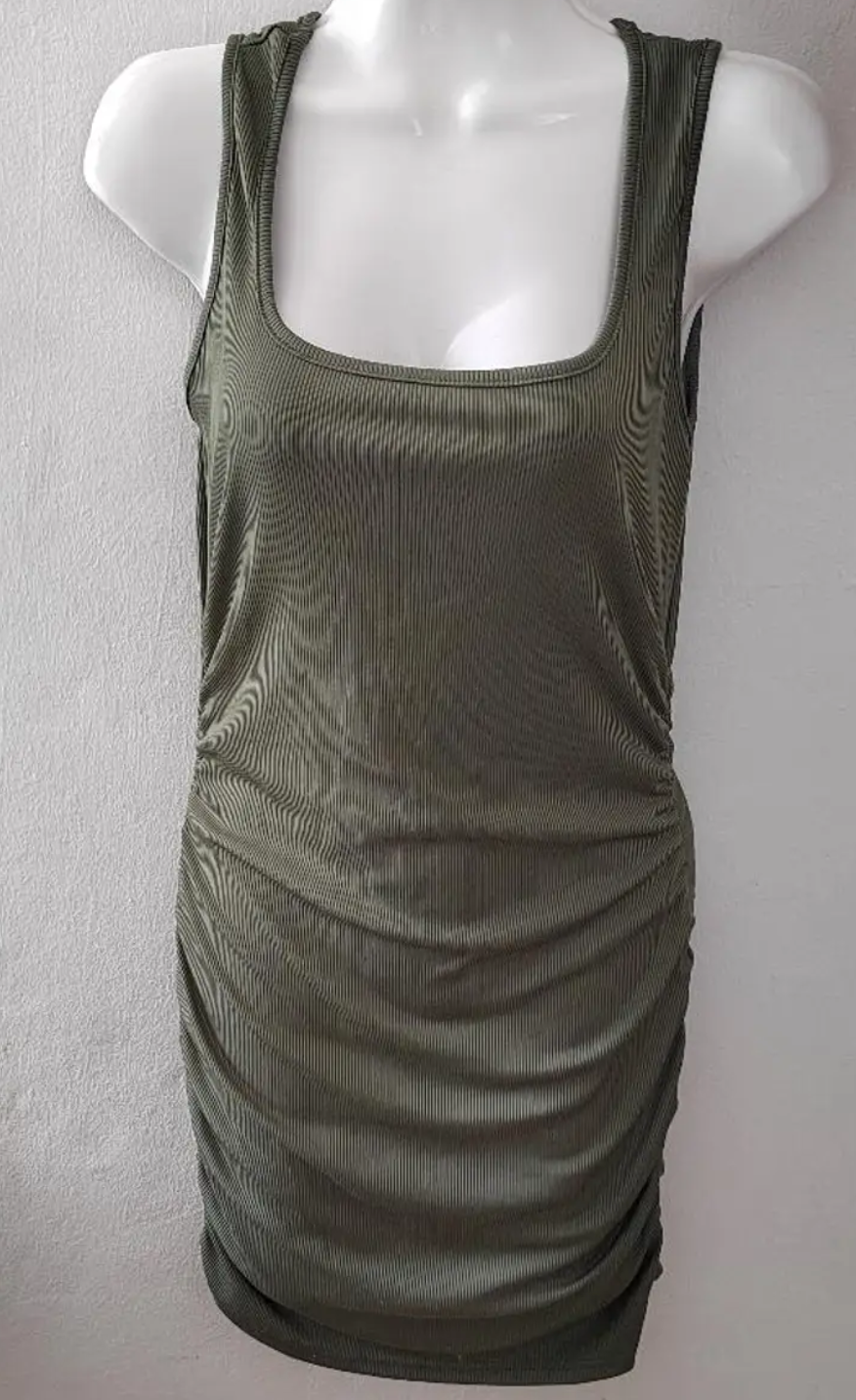 Olive Green Ribbed Tank Dress