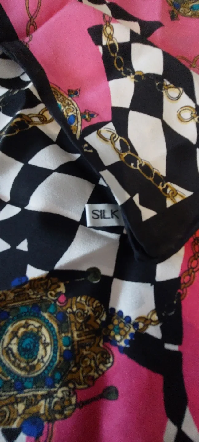 Silk Scarf - Pink, Black, White Pattern