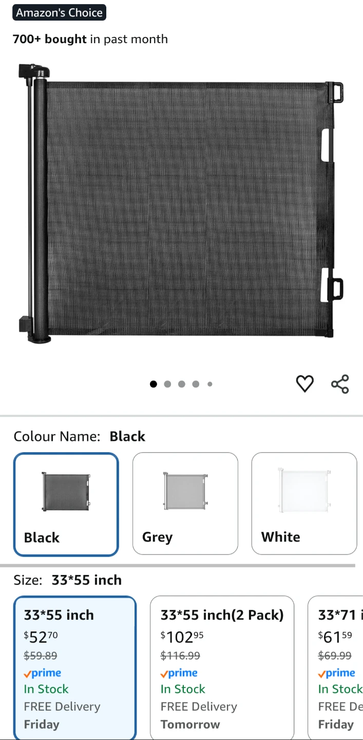 New Black Retractable Baby Gate 33x55 inch