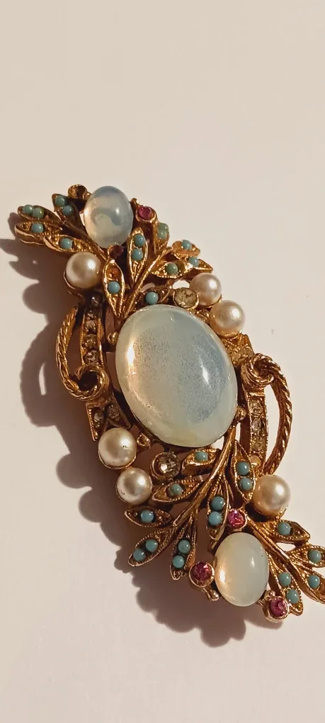 1940s ART MODE Arthur Pepper Stunning Vibrant Moonstone Brooch thumbnail
