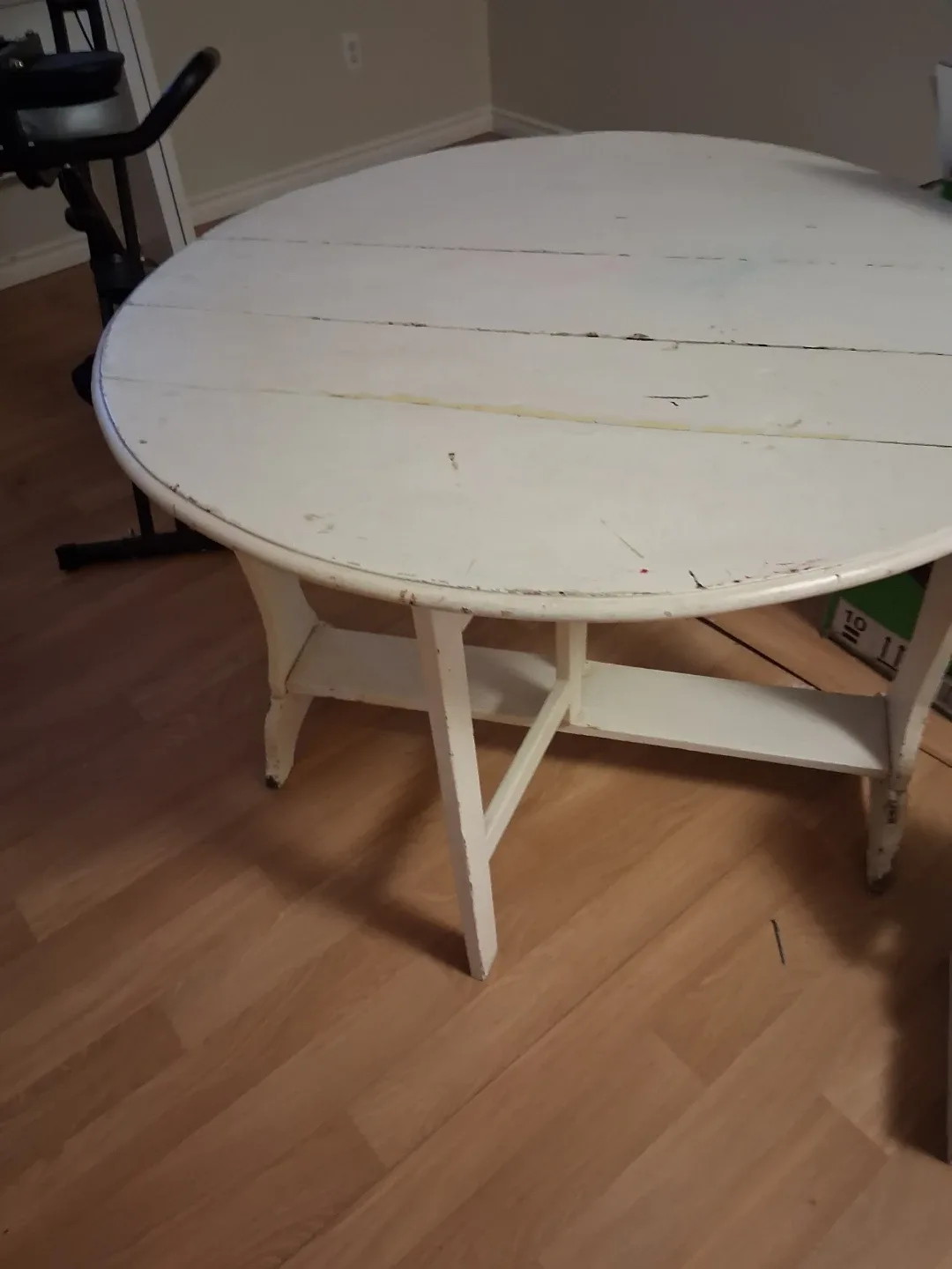 Shabby chic, drop leaf table and storage bench