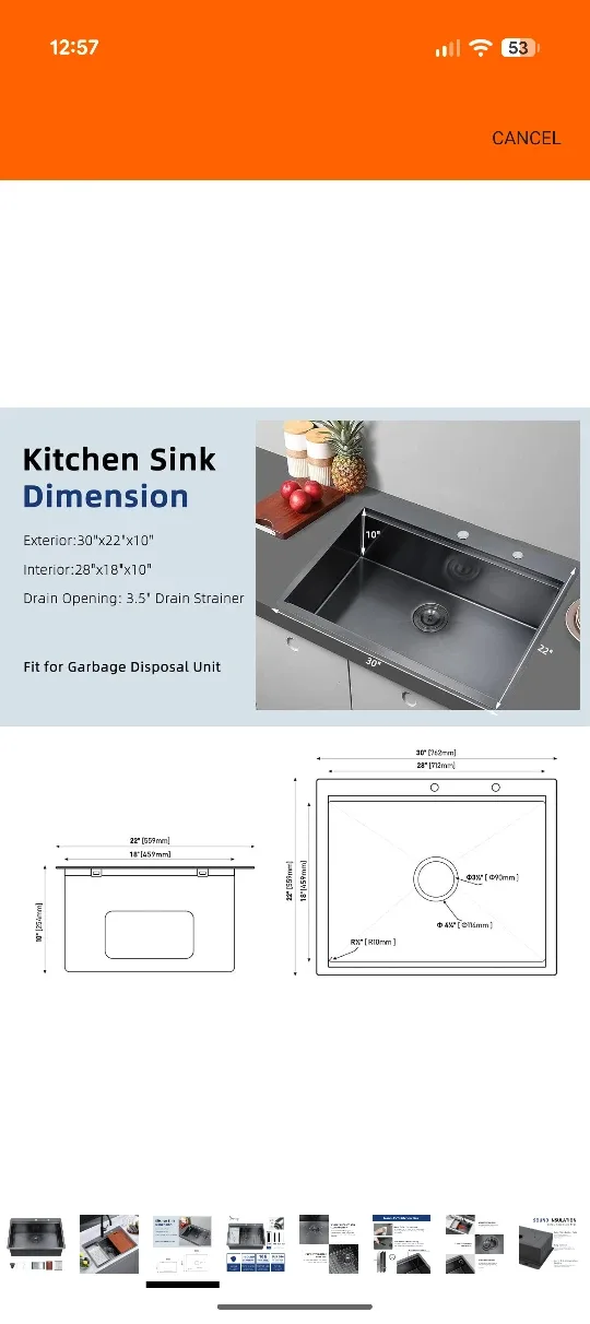 Davivy Kitchen Sink - 30 x 22 x 10 inches image indicator(3)
