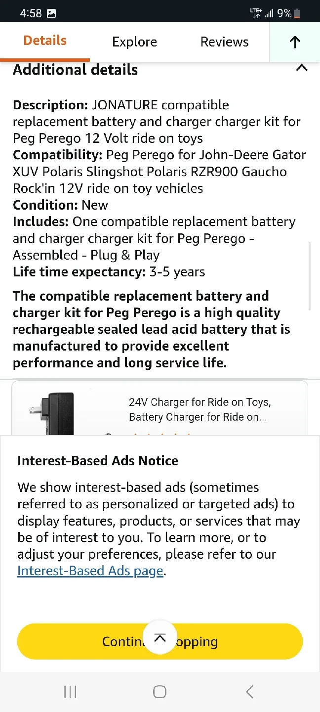 JONATURE 12V Battery + Charger for Peg Perego Ride on Toys image indicator(4)