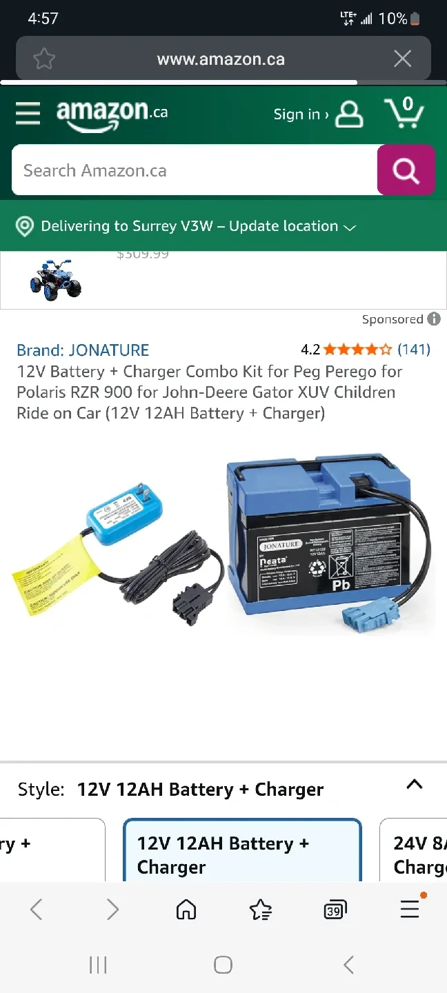 JONATURE 12V Battery + Charger for Peg Perego Ride on Toys image indicator(5)