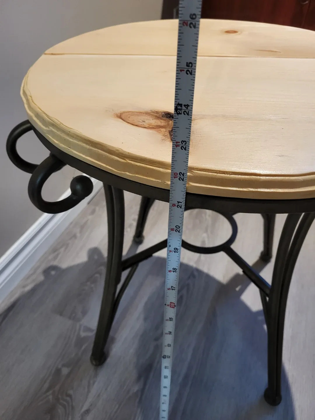 Small Round Wooden Side Table with Metal Base image indicator(5)