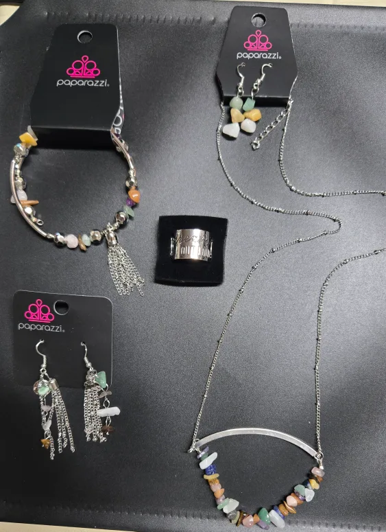 Paparazzi 4 pcs Jewelry Set: Earrings, Bracelet, Necklace, Ring