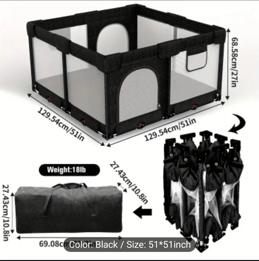 Foldable Baby Playpen - 51x51 inch playmat included