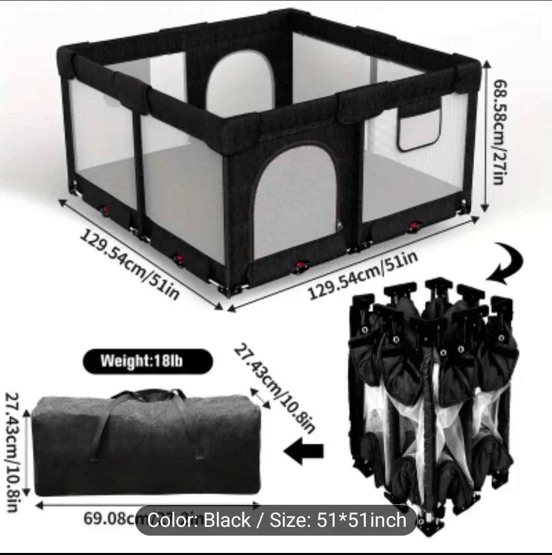 Foldable Baby Playpen - 51x51 inch playmat included