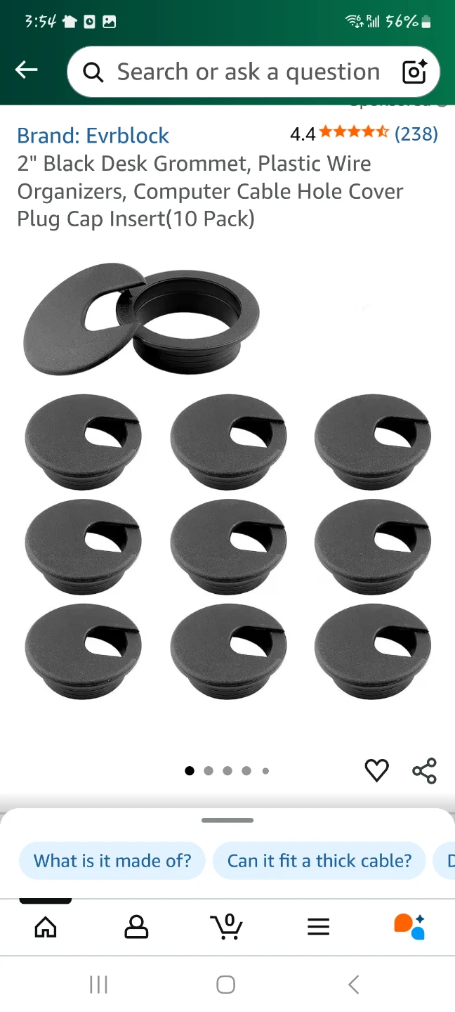 2" Black Desk Grommet (10 Pack) NEW