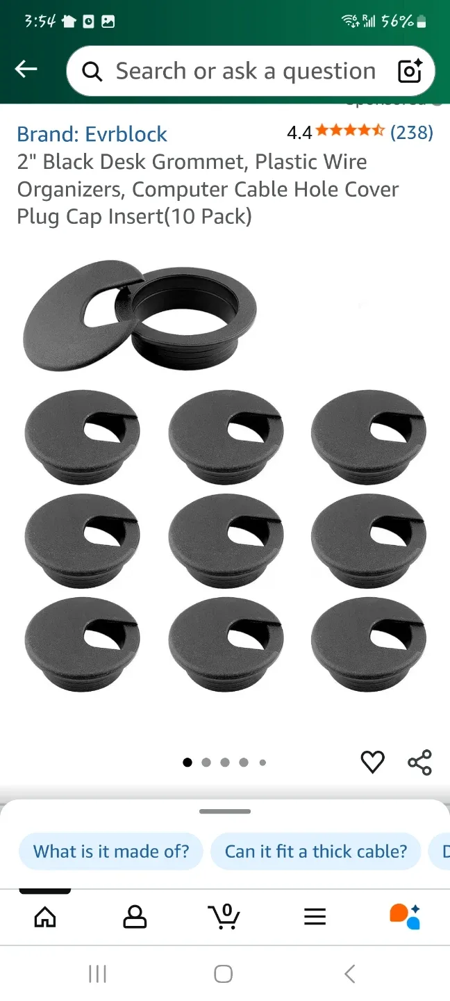 2" Black Desk Grommet (10 Pack) NEW thumbnail