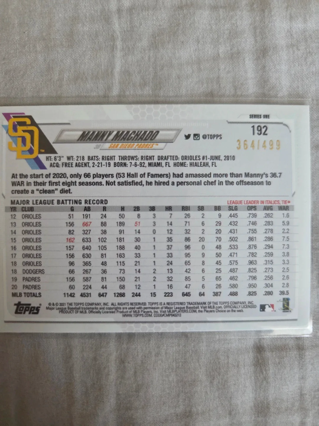 Manny Machado Topps Baseball Card image indicator(2)