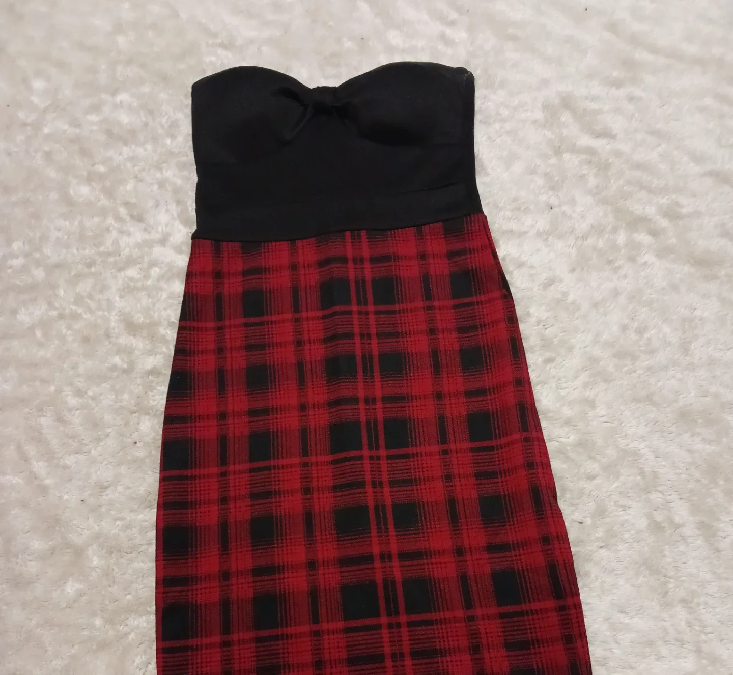 Red & Black Plaid Strapless Dress thumbnail