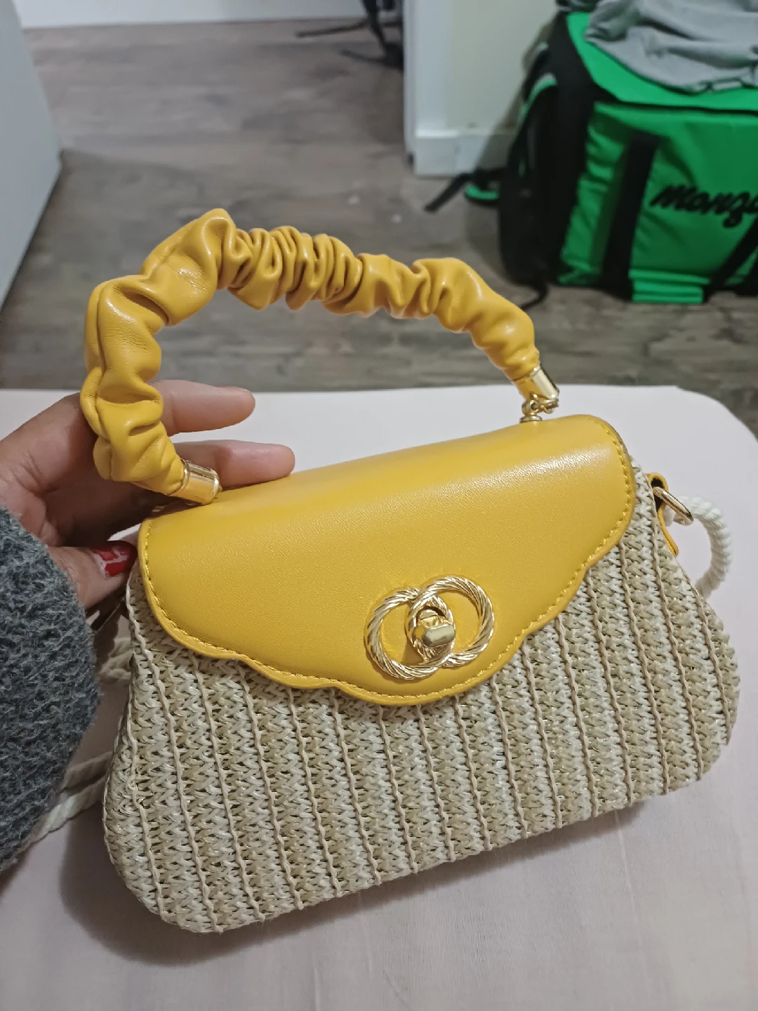 Yellow & Woven Straw Small Purse - photo 2