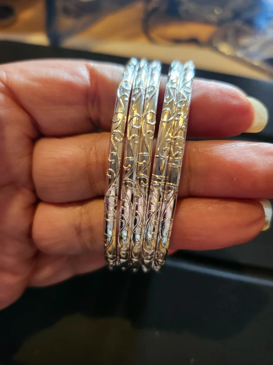 Silver Plated Bangle Bracelets - Set of Five image indicator(3)