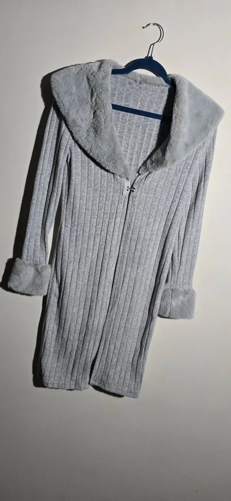 lovely grey  cardigan with Faux Fur Trim