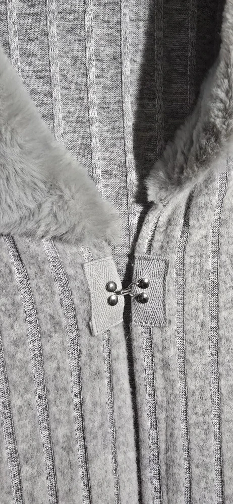 lovely grey  cardigan with Faux Fur Trim - photo 4