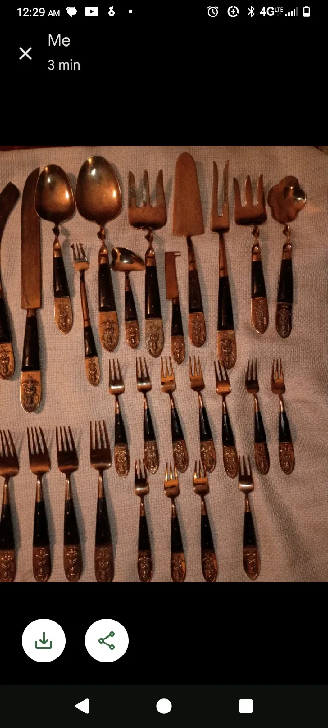 mid century SIAM brass & wooden 132 PC. flatware set image indicator(5)