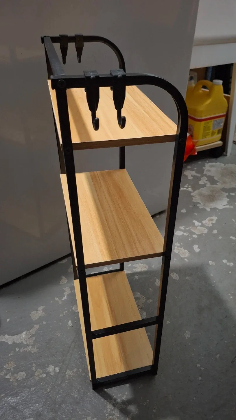 3-Tier Shelf Unit - Black Metal & Wood image indicator(2)