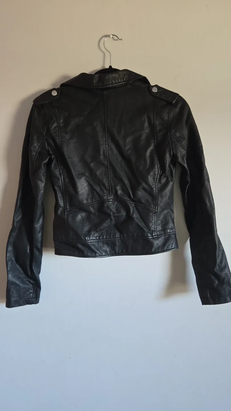 H&M Black Faux Leather Biker Jacket image indicator(2)