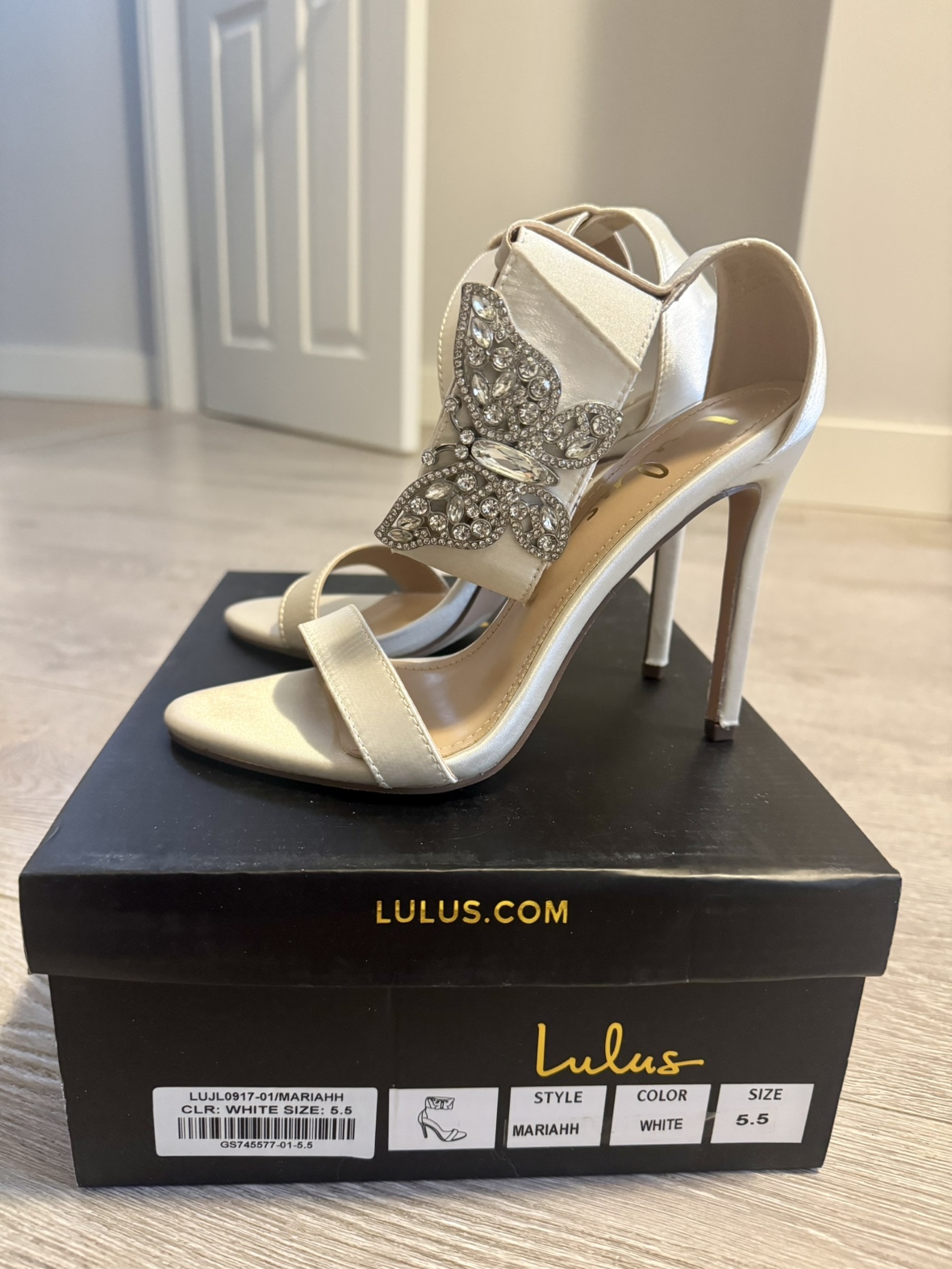 *New* White Satin Rhinestone Heels
