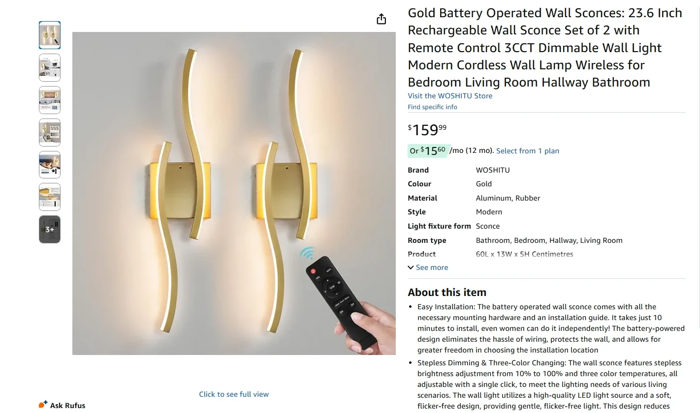 Gold Battery Operated Wall Sconces BNIB image indicator(2)