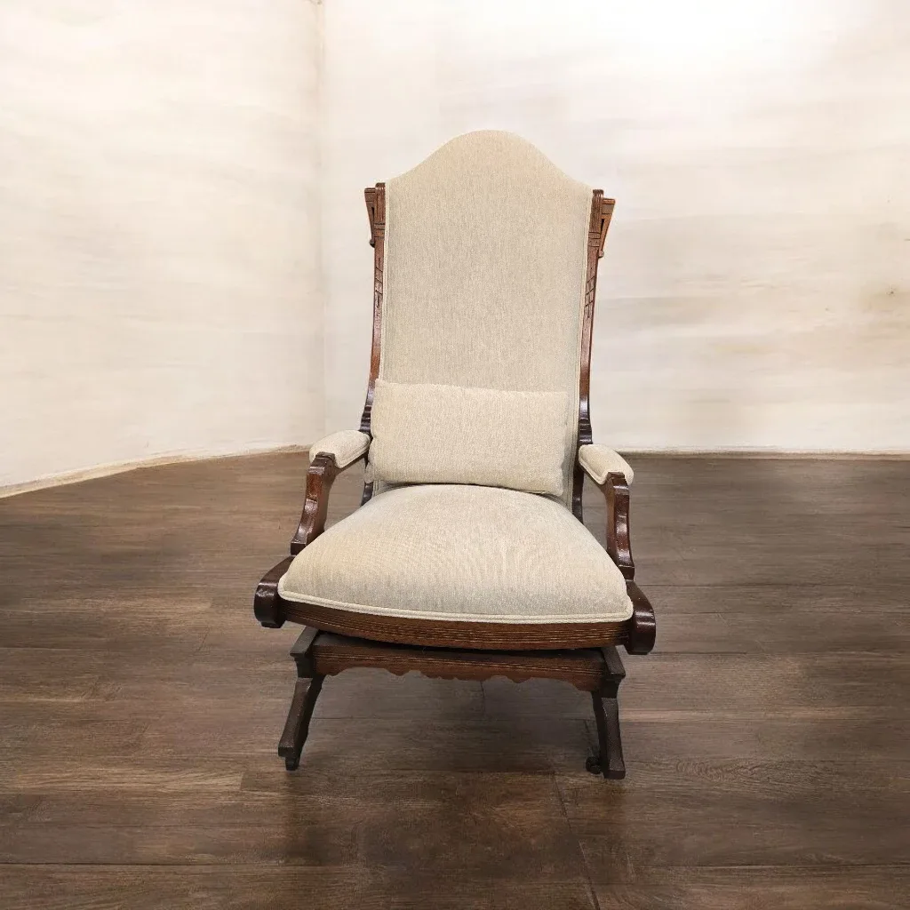 Antique Rocking Chair - Beige Upholstery