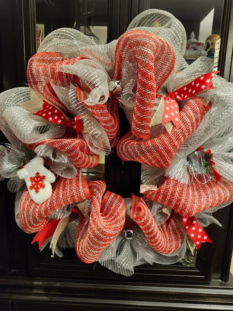 21 in - Handmade Christmas Wreath - Red & Silver