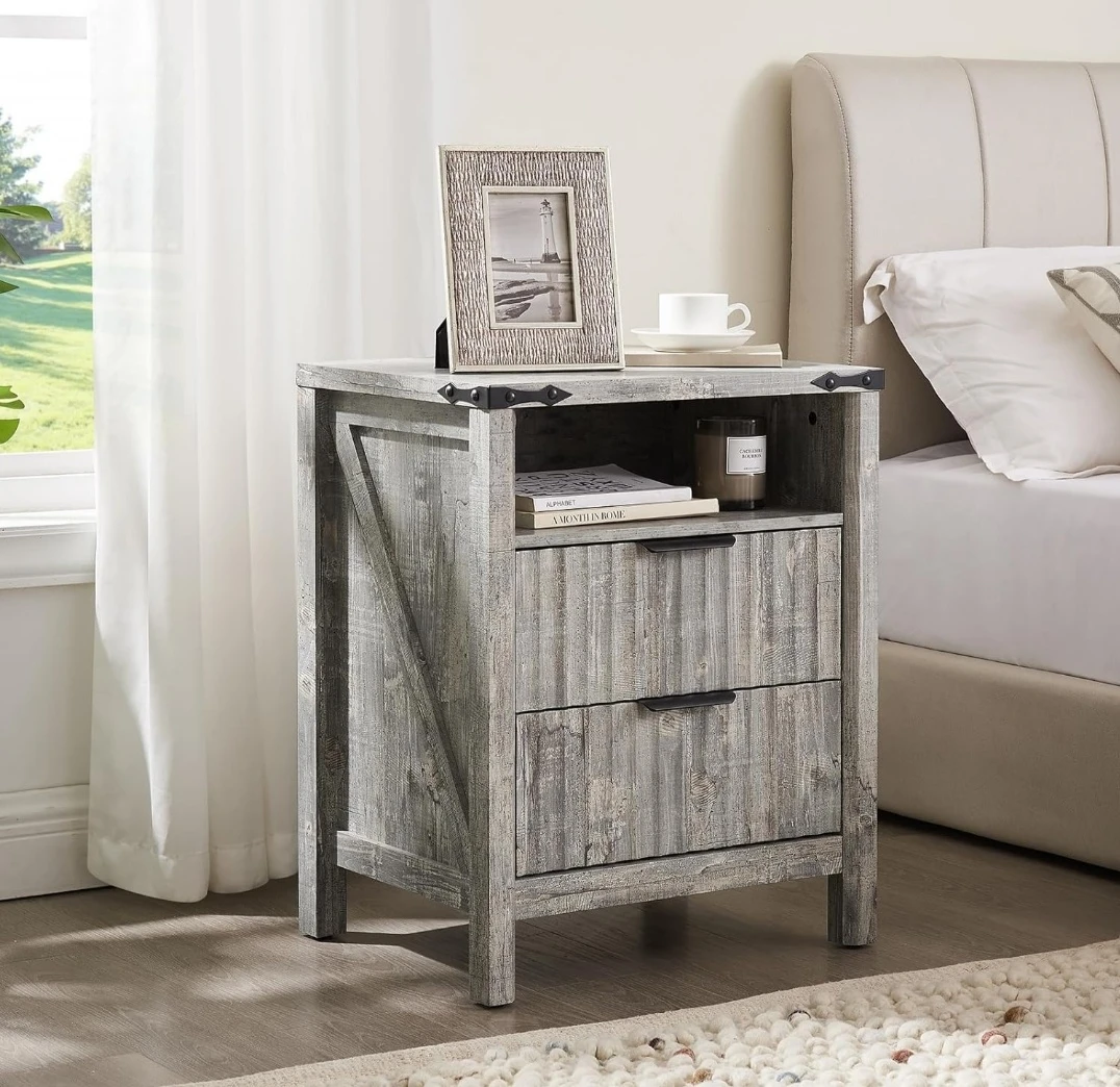Brand New Grey Nightstand with Charging Station