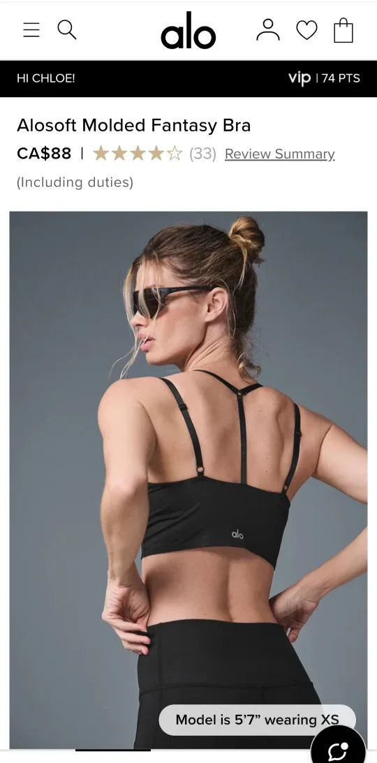 New Alo Yoga Alosoft Molded Fantasy Bra - Black, L