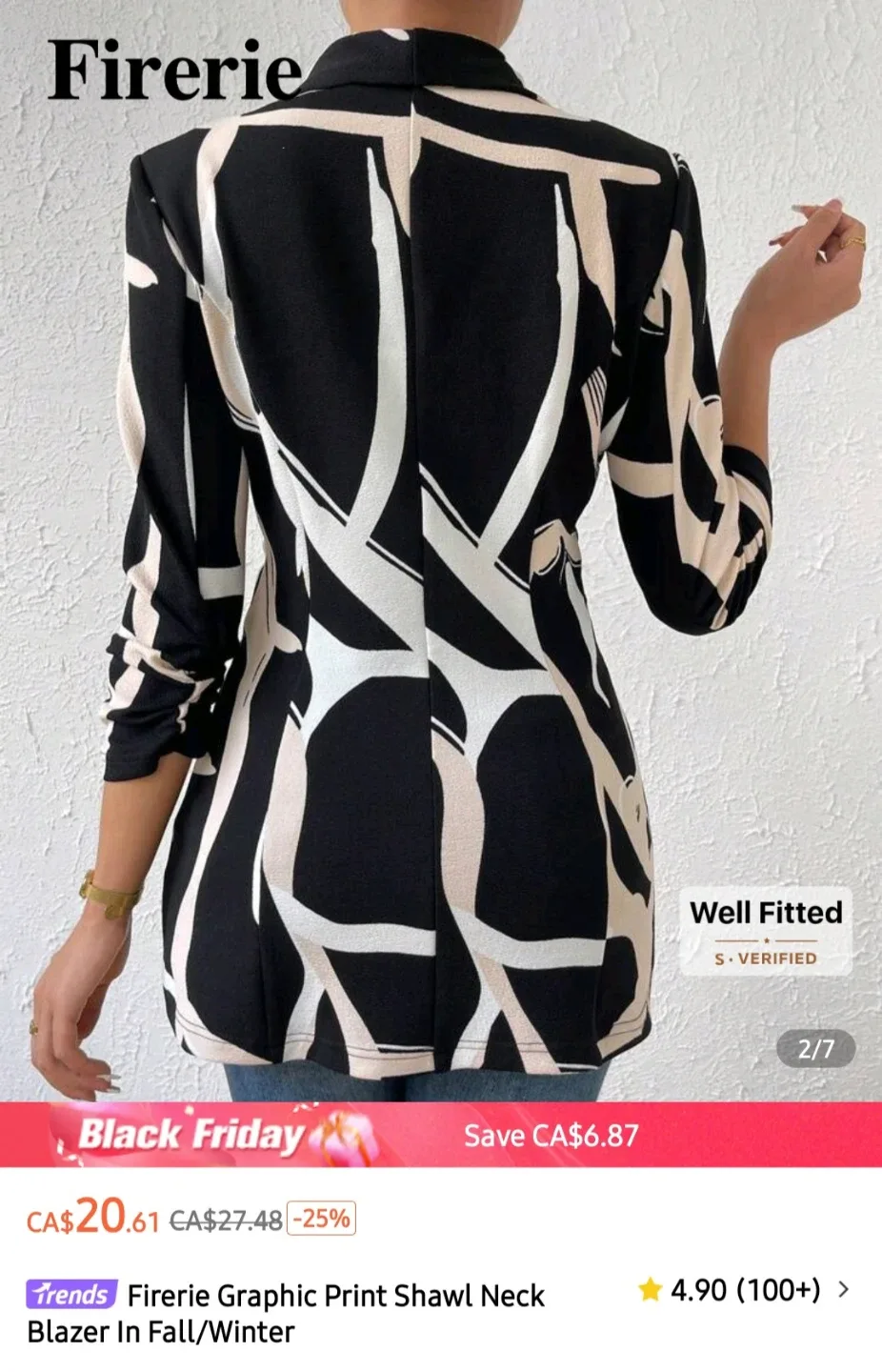 Firerie Graphic Print Shawl Neck Blazer image indicator(5)