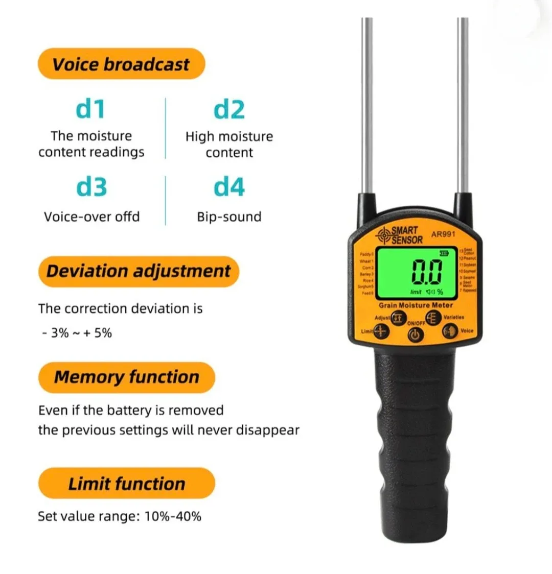 Smart Sensor Ar991 Digital Grain Moisture Meter 14 grains image indicator(6)
