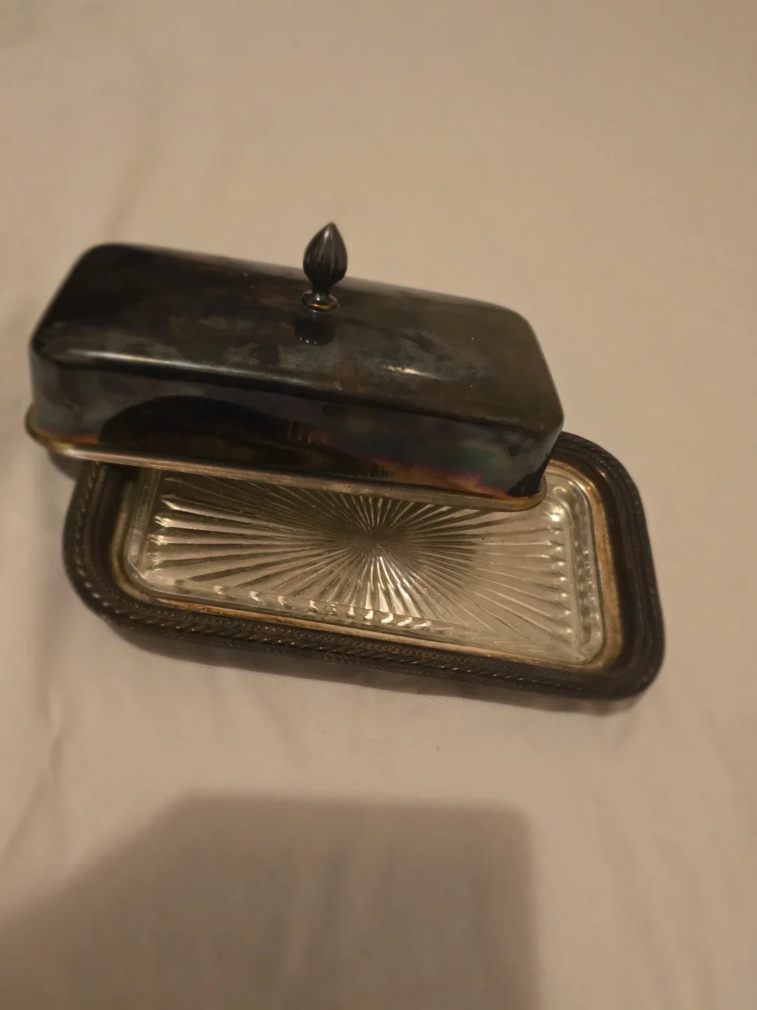 Vintage Silver Plated Butter Dish with Glass Insert thumbnail