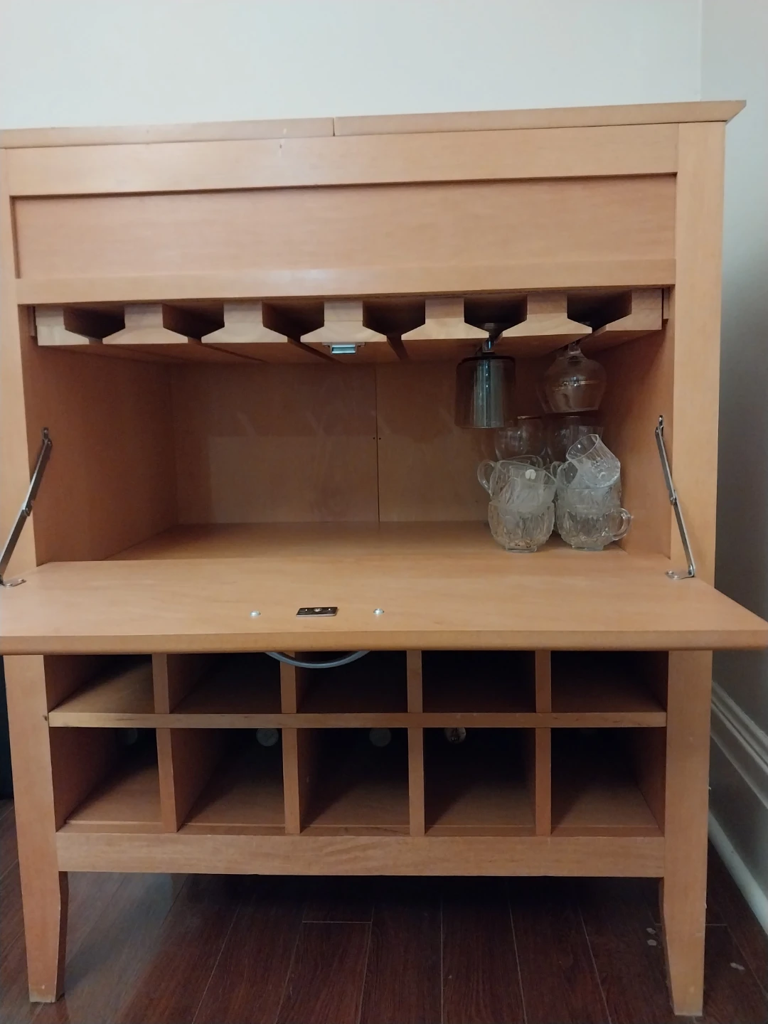 Wooden Bar Cabinet with Wine Rack available! Non-negotiable. - photo 3
