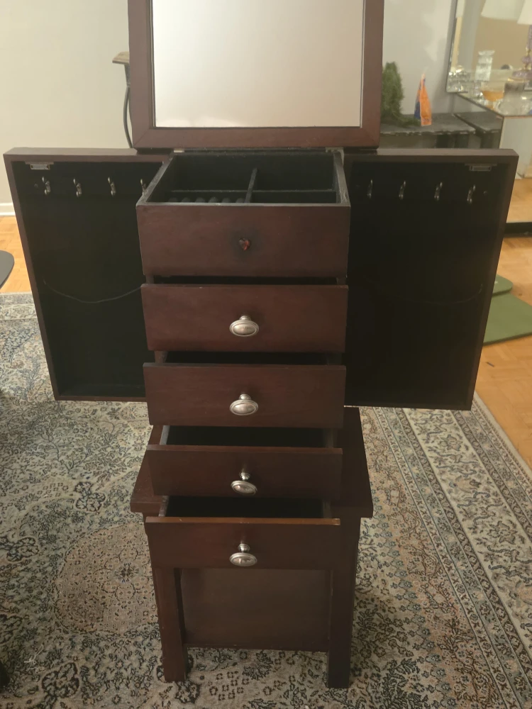 Jewelry Armoire with Mirror - Dark Wood - photo 2