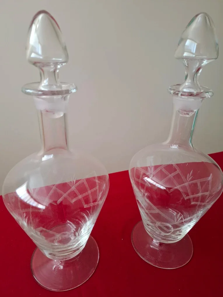Pair of Vintage Etched Glass Decanters thumbnail