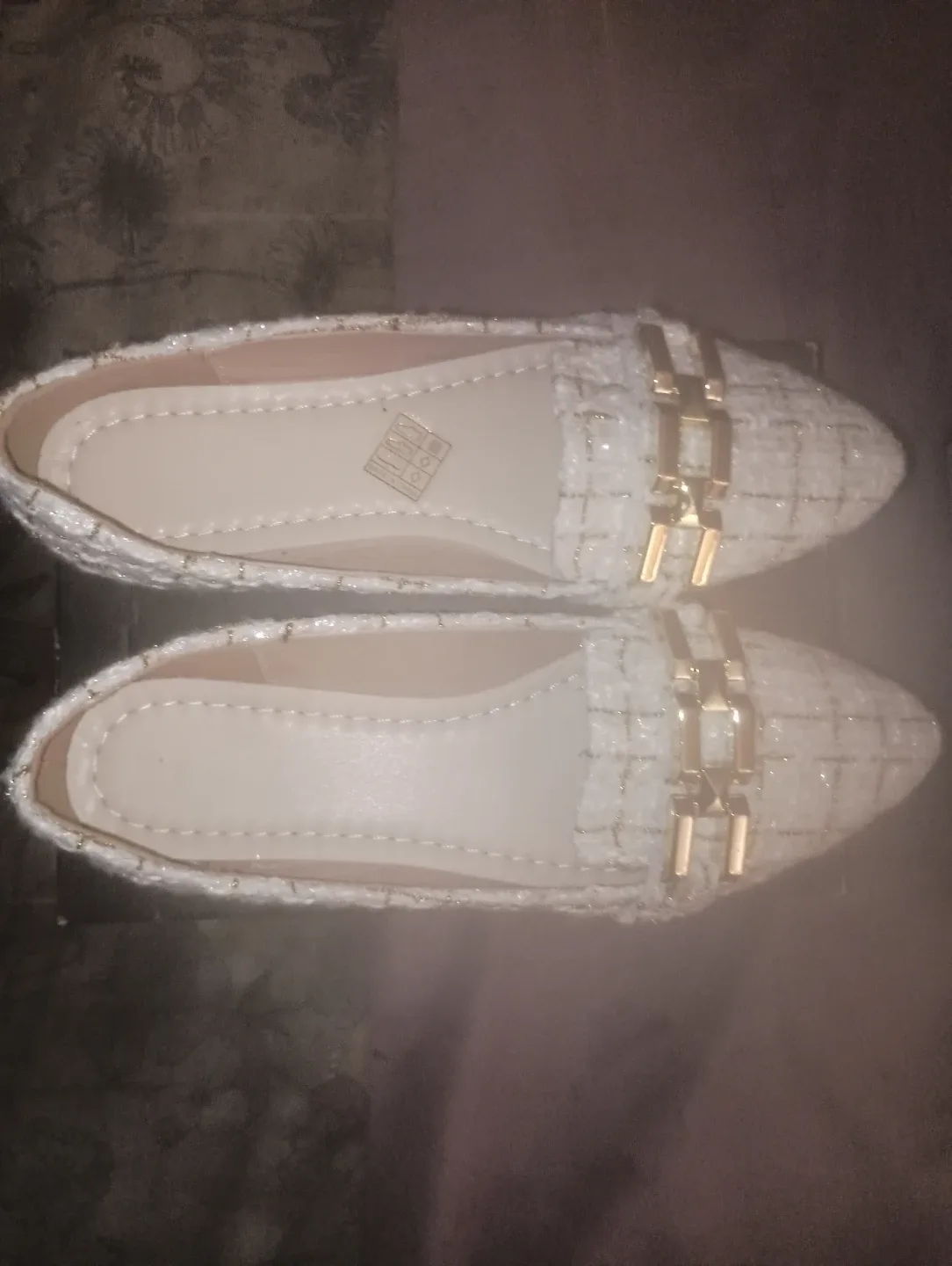 White Tweed Flats with Gold Chain Detail image indicator(2)
