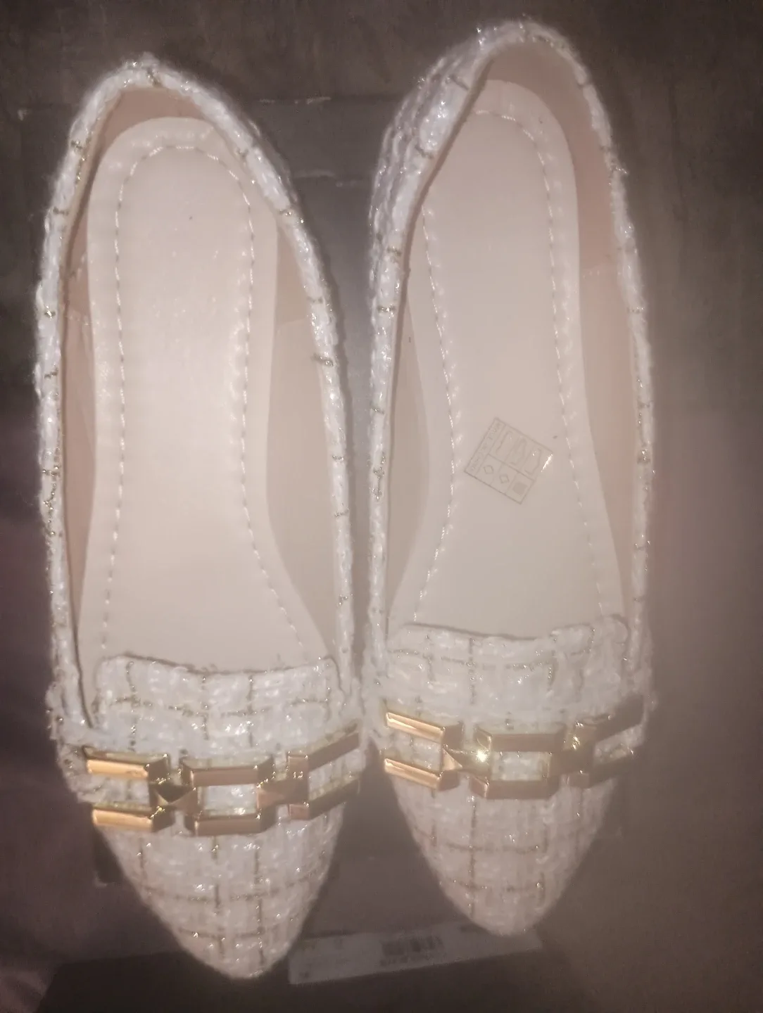 White Tweed Flats with Gold Chain Detail image indicator(3)