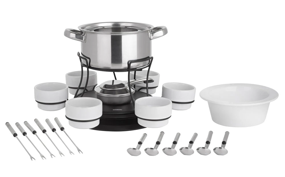 Trudeau 24 Piece 3-in-1 Lazy Susan Stainless Steel Fondue Set