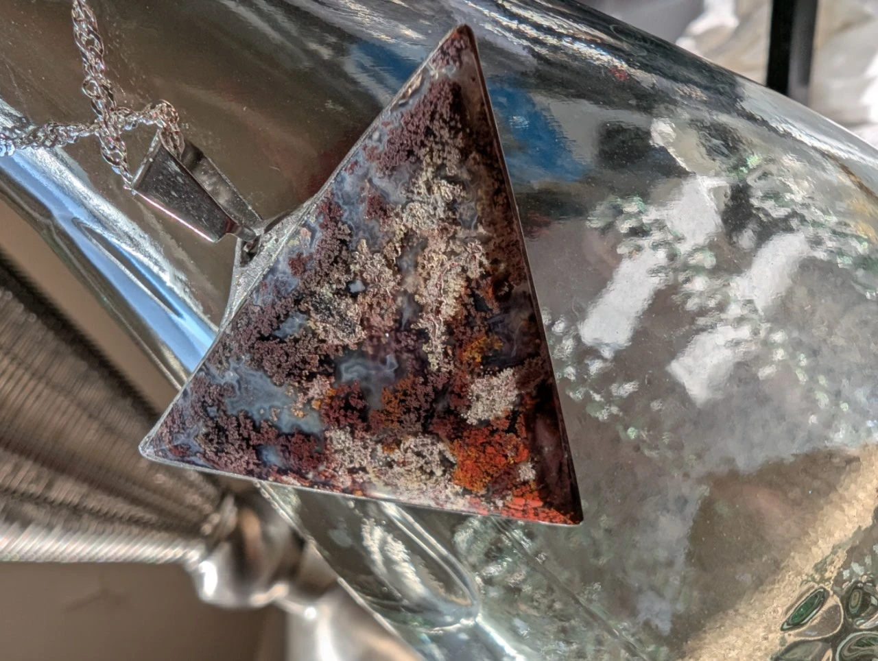 Triangle Moss Agate Pendant Necklace - photo 2
