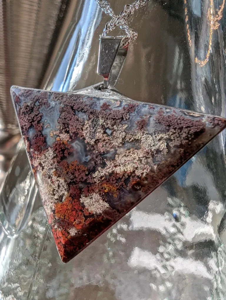 Triangle Moss Agate Pendant Necklace image indicator(3)