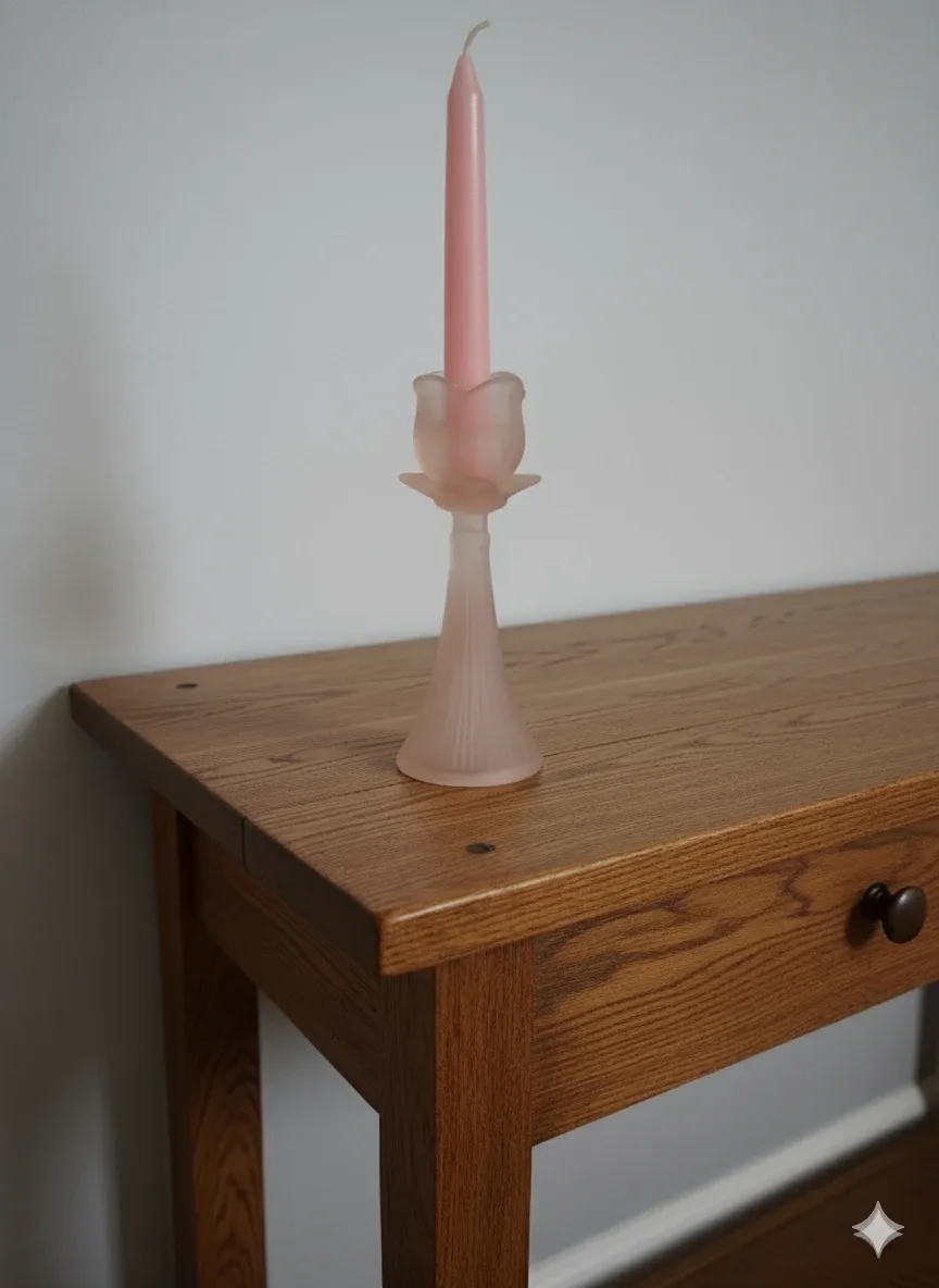 Pink Glass Candlestick Holder image indicator(2)