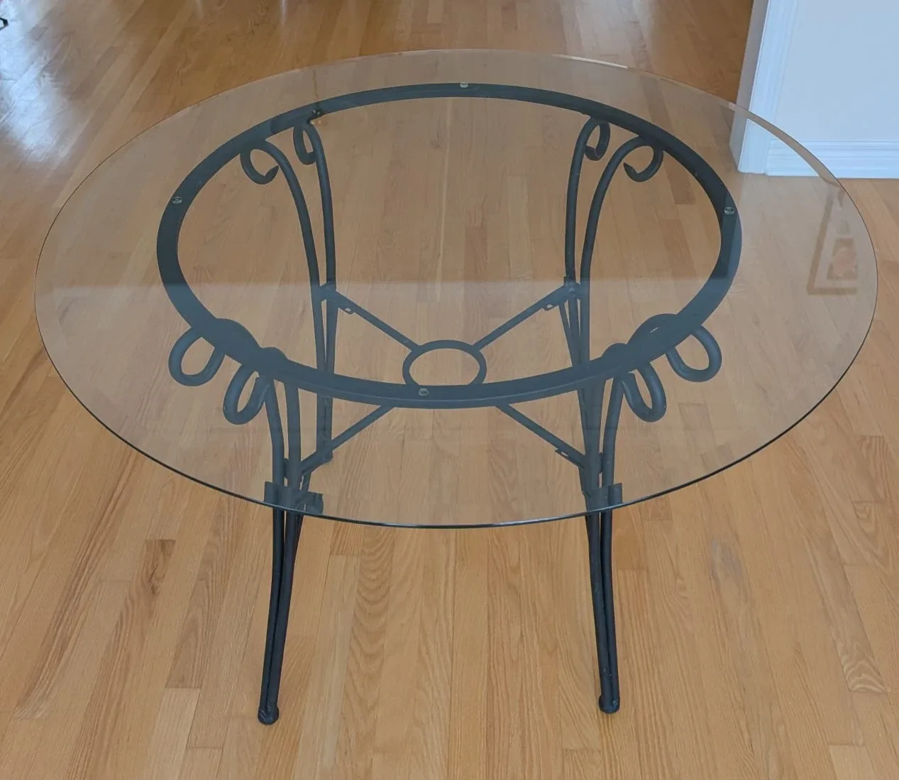 Glass Top Round Dining Table - Black Metal Frame