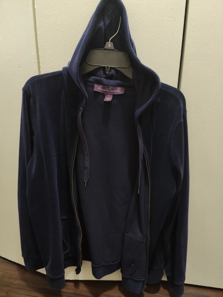 Gloria Vanderbilt Velour Zip-Up Hoodie - Size L