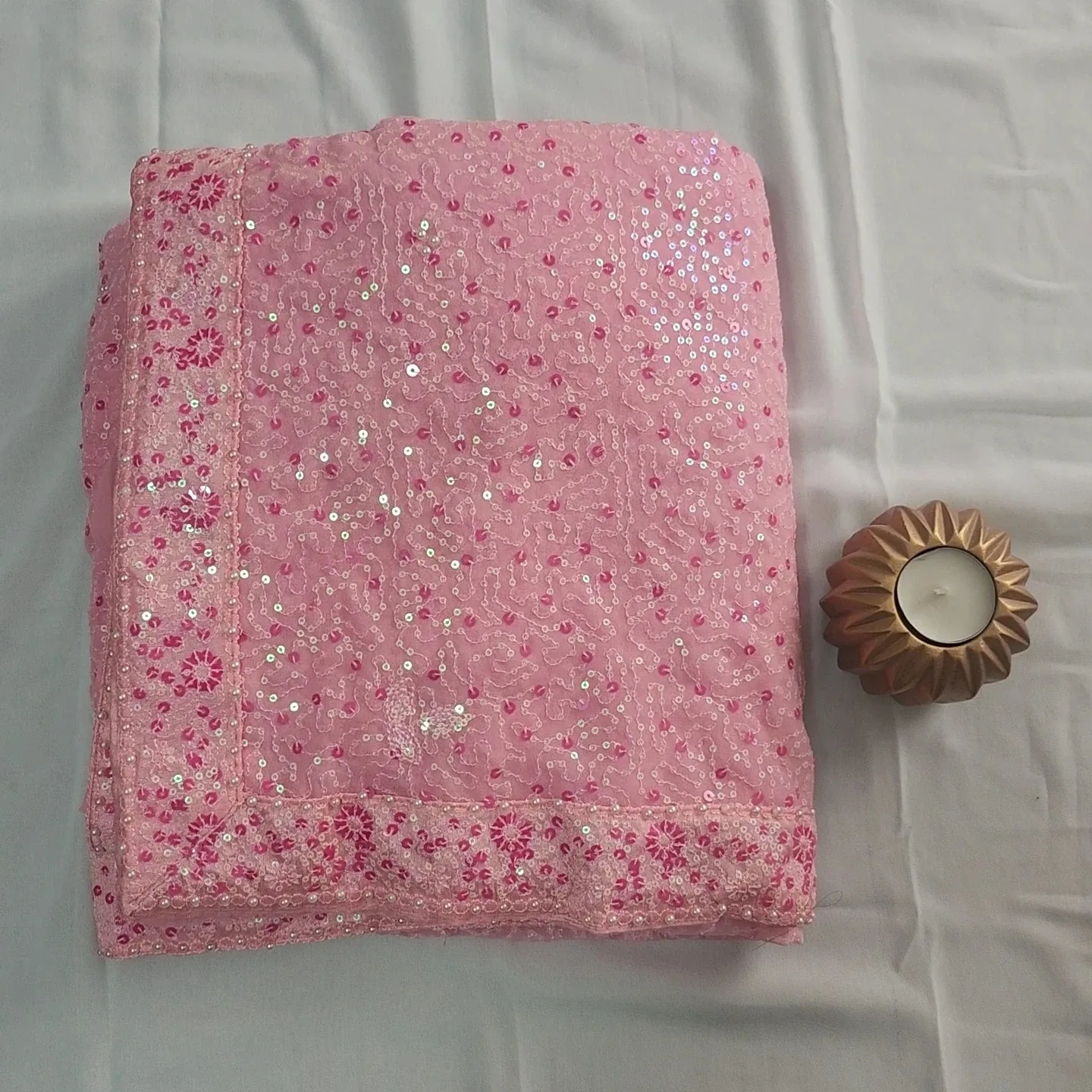 Pink Sequin georgette saree/ for pickup thumbnail