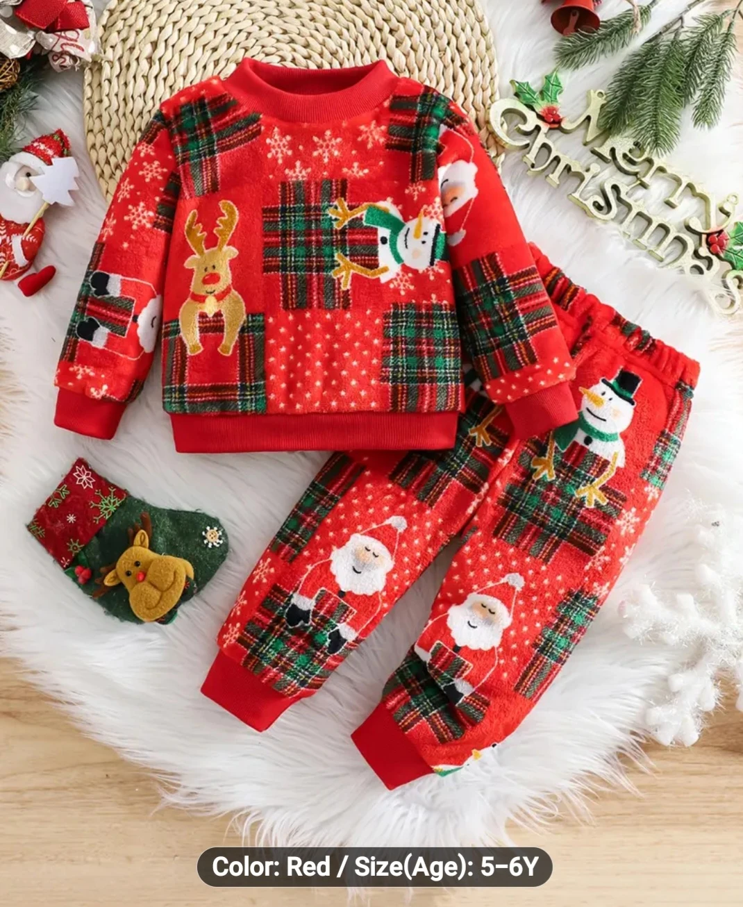 Christmas Pajama Set, Red, Size 5-6Y