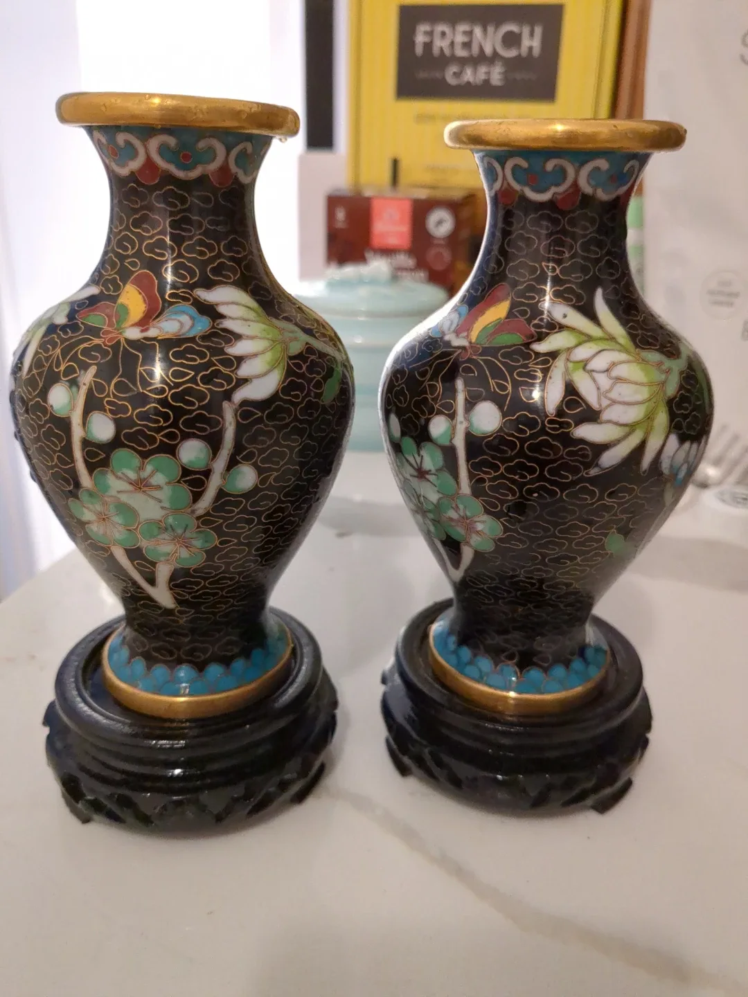 Vintage Cloisonne Vases with Stands - Pair image indicator(4)