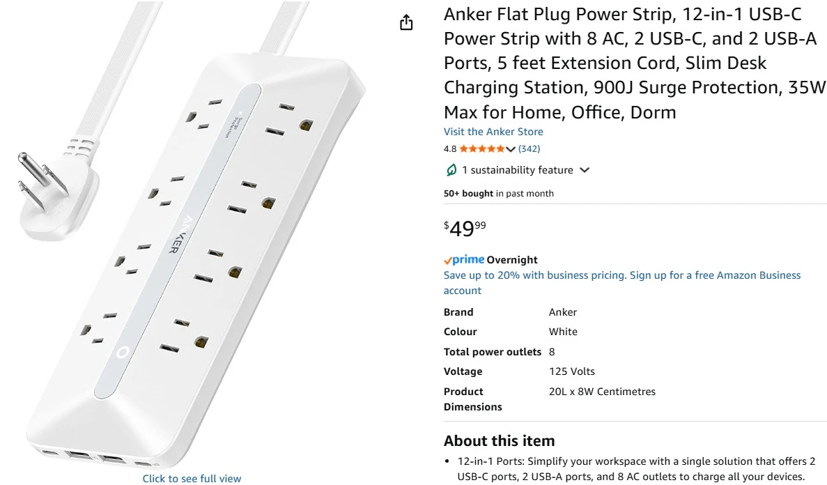 Anker  power stripe with PD type c port