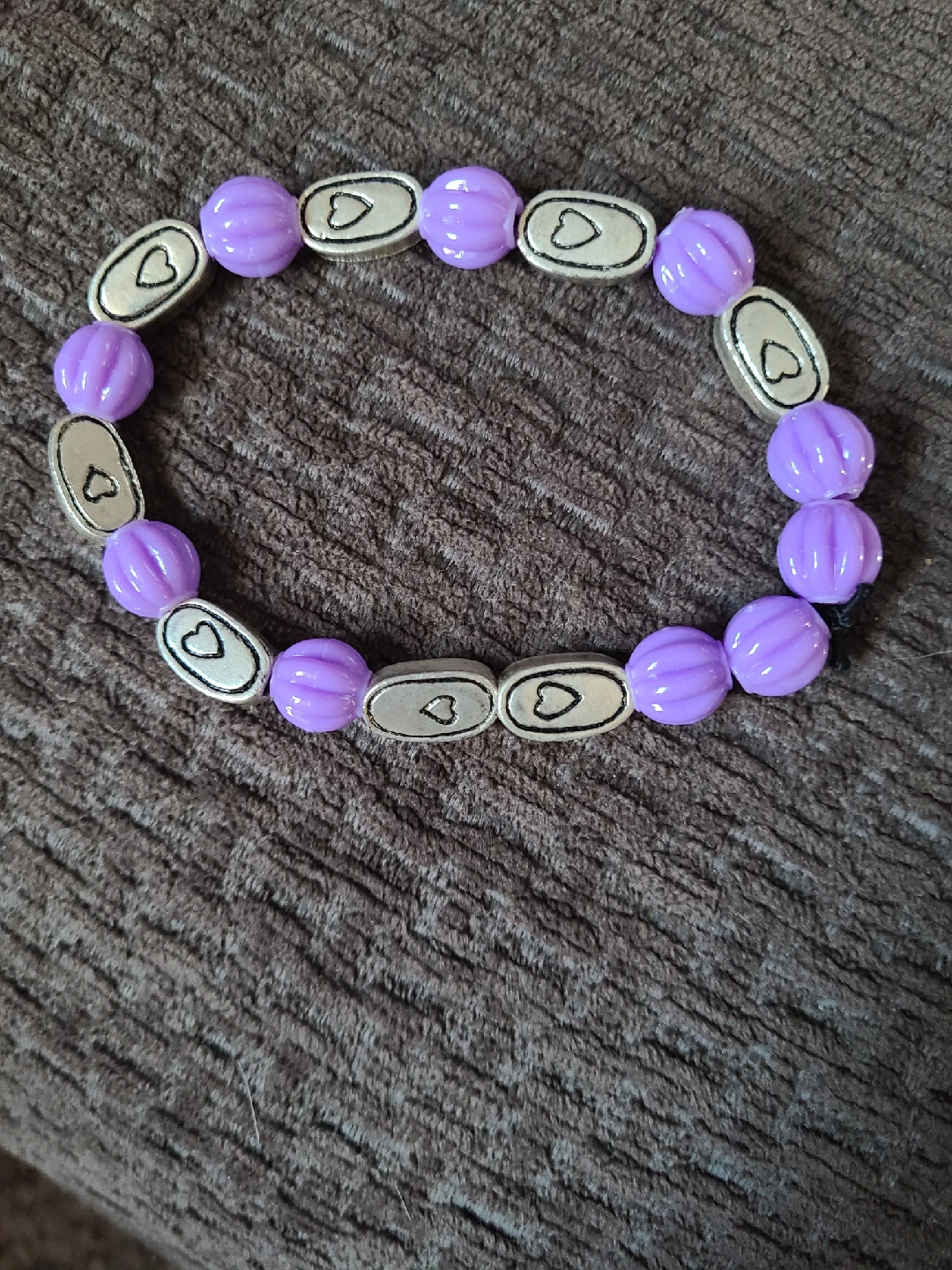 Purple Beaded Bracelet with Heart Charms