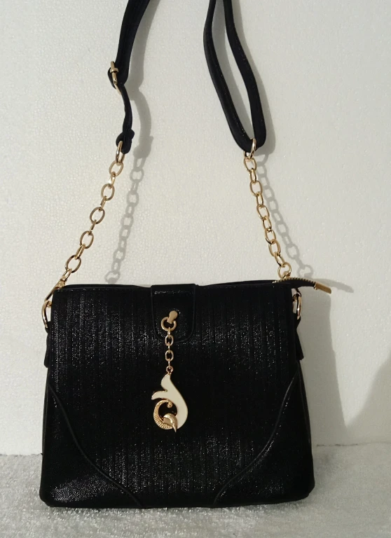Black Shoulder Bag with Gold Chain - photo 2